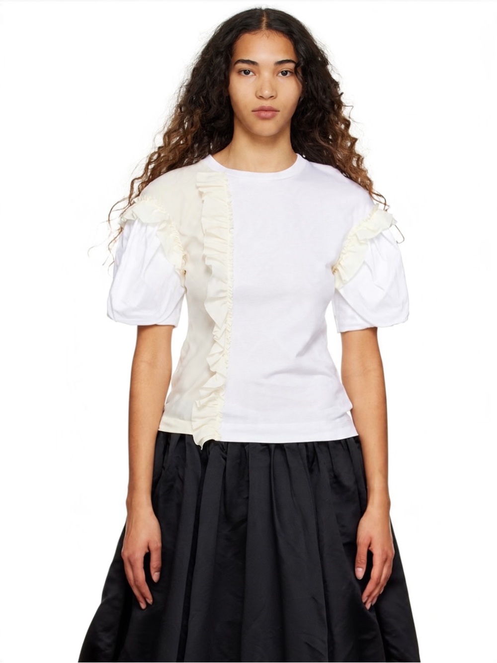 Simone Rocha Ruffle Puff Sleeve Cotton Silk Trim Top XS NWT